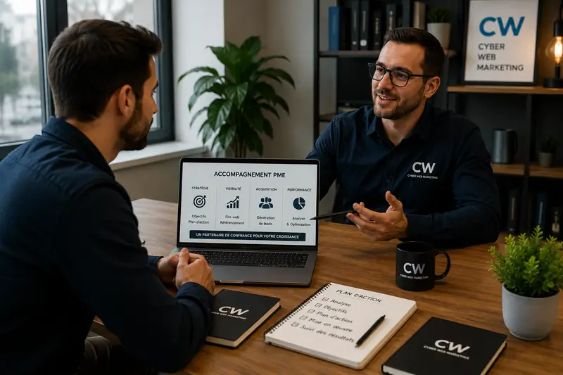 Accompagnement d'une PME : présentation du plan d'action digital sur ordinateur portable