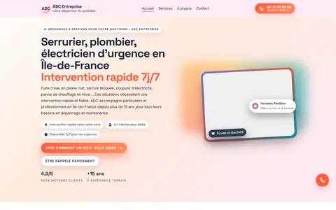 Page d'accueil du site adcentreprise.fr