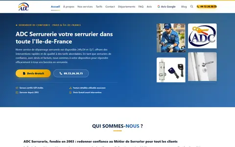 Page d'accueil du site adcserrurerie.fr