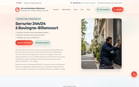 Page d'accueil du site serrurierboulogne-billancourt.fr